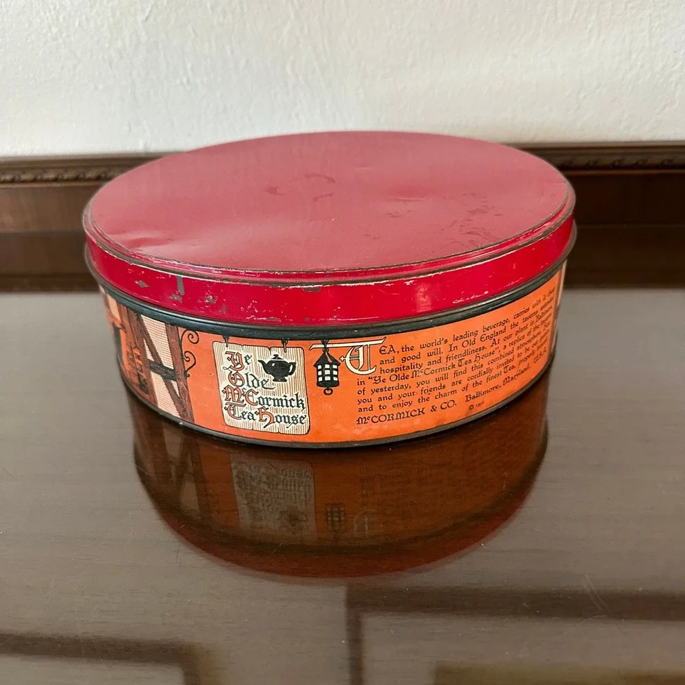 Vintage McCormicks Banquet Tea Tin Ye Olde McCormick Tea House Baltimore MD Red